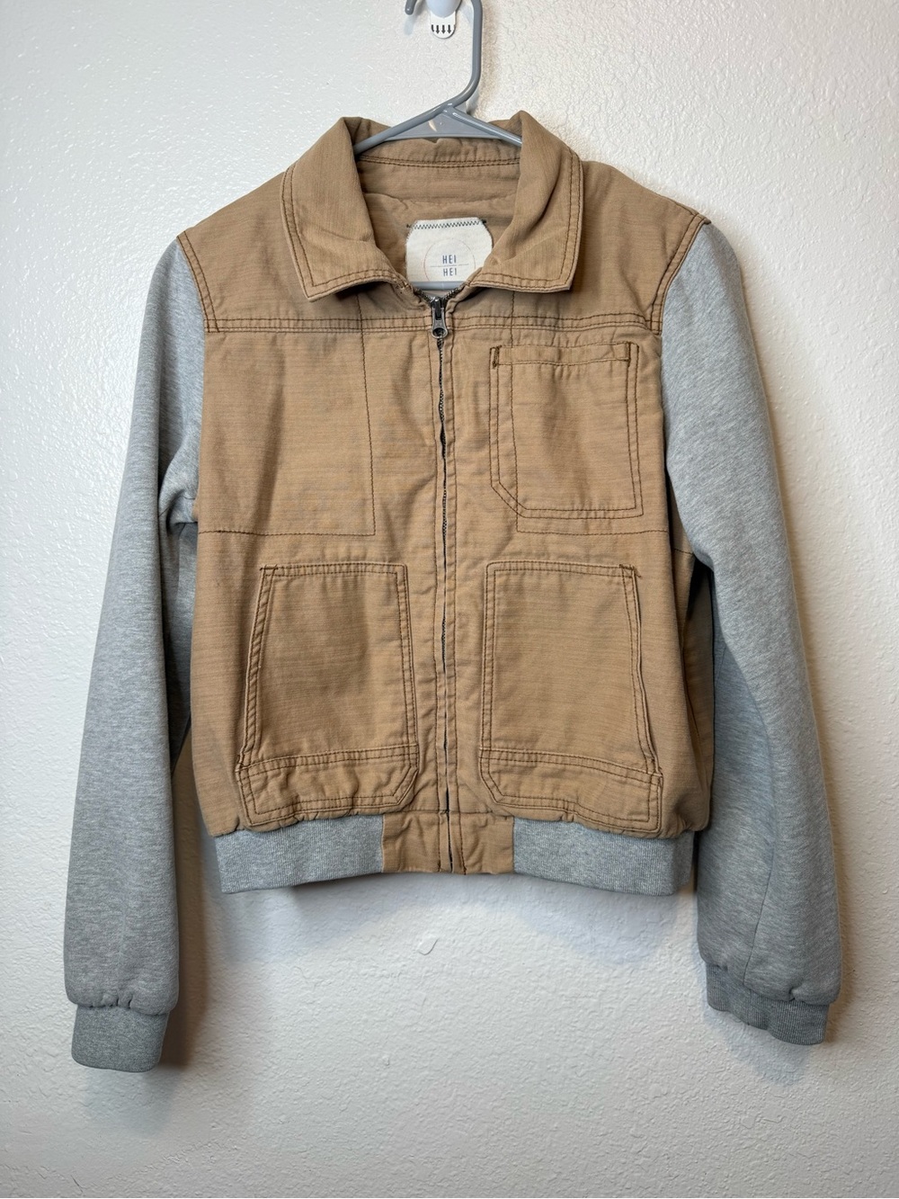 HEI HEI by Anthropologie Beige and Gray Excursion Utility Bomber Jacket Size M